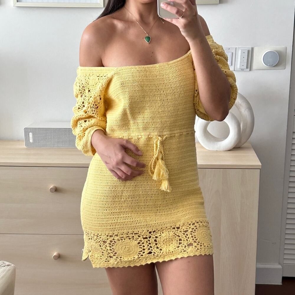 NWT SPELL crochet knit yellow dress